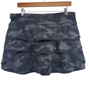 Ideology Performance Black Camouflage Skort Women XL Tiered Ruffle Zipper Pocket